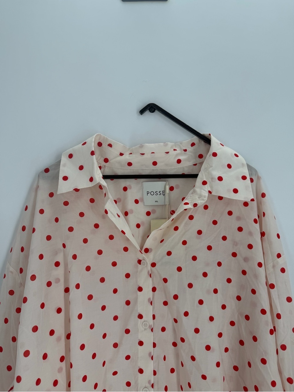 Posse Paloma Oversized Button Up Shirt In Cream Red Petite Polka Dot